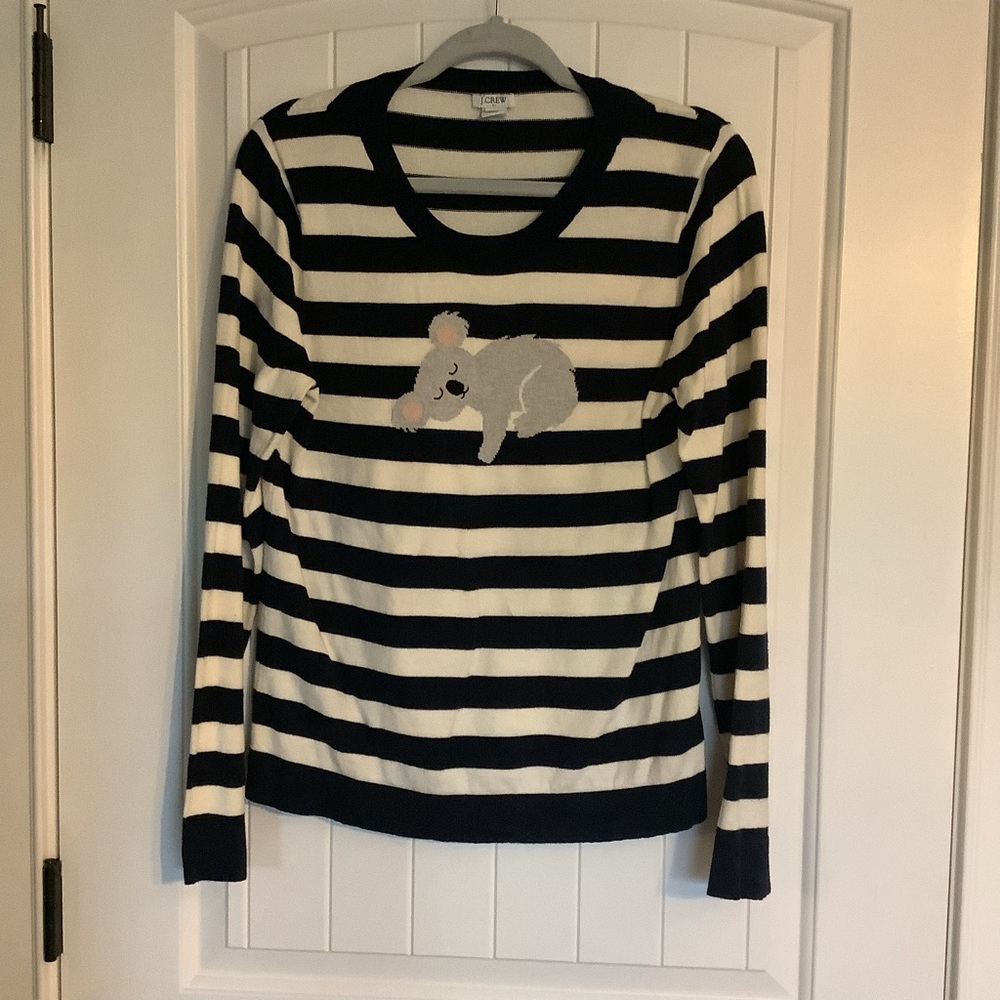 J.‎ Crew Navy and White Striped Sweater with Koala Design